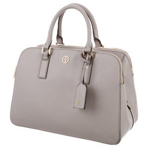 TORY BURCH Robinson Triple-Zip Satchel Saffiano Leather Grey (MSRP $550) - mint